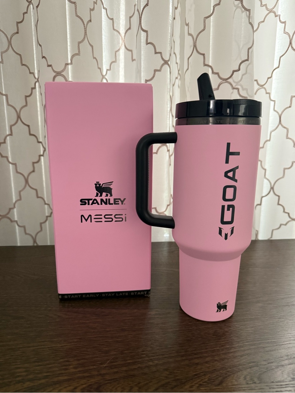 Stanley Pink GOAT Insulated Travel Tumbler with Black Handle